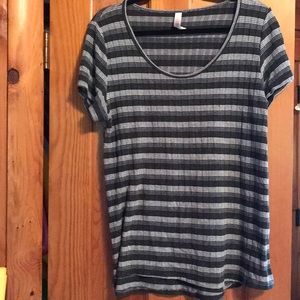 Black Grey Silver Ribbed Striped Tee